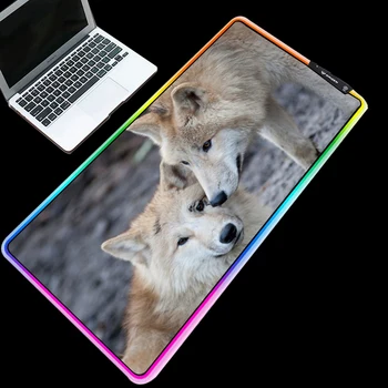 

ZSUXTC Multicolor RGB Gaming Mouse Pad Cold Light LED Color Lock USB Intimate Kissing Wolf Office Computer Desk Mat Non-slip