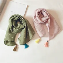 Корейский хлопок лен узор звезда кисточкой мягкие теплые осень зима тонкие дети мальчики шали для девочек Обертывания шарфы аксессуары-LHC
