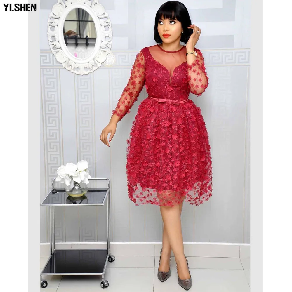 African Dresses for Women Dashiki 2019 New African Dress Africa Clothes Bazin Sexy Embroidered Glitter Robe Africain Grown 02