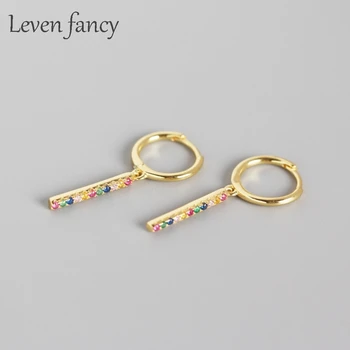 

Mixed Color CZ Zircon Bar Drop Earring 925 Sterling Silver Colorful Crystal Hinged Circle Dangle Earrings for Girls Prom Jewelry