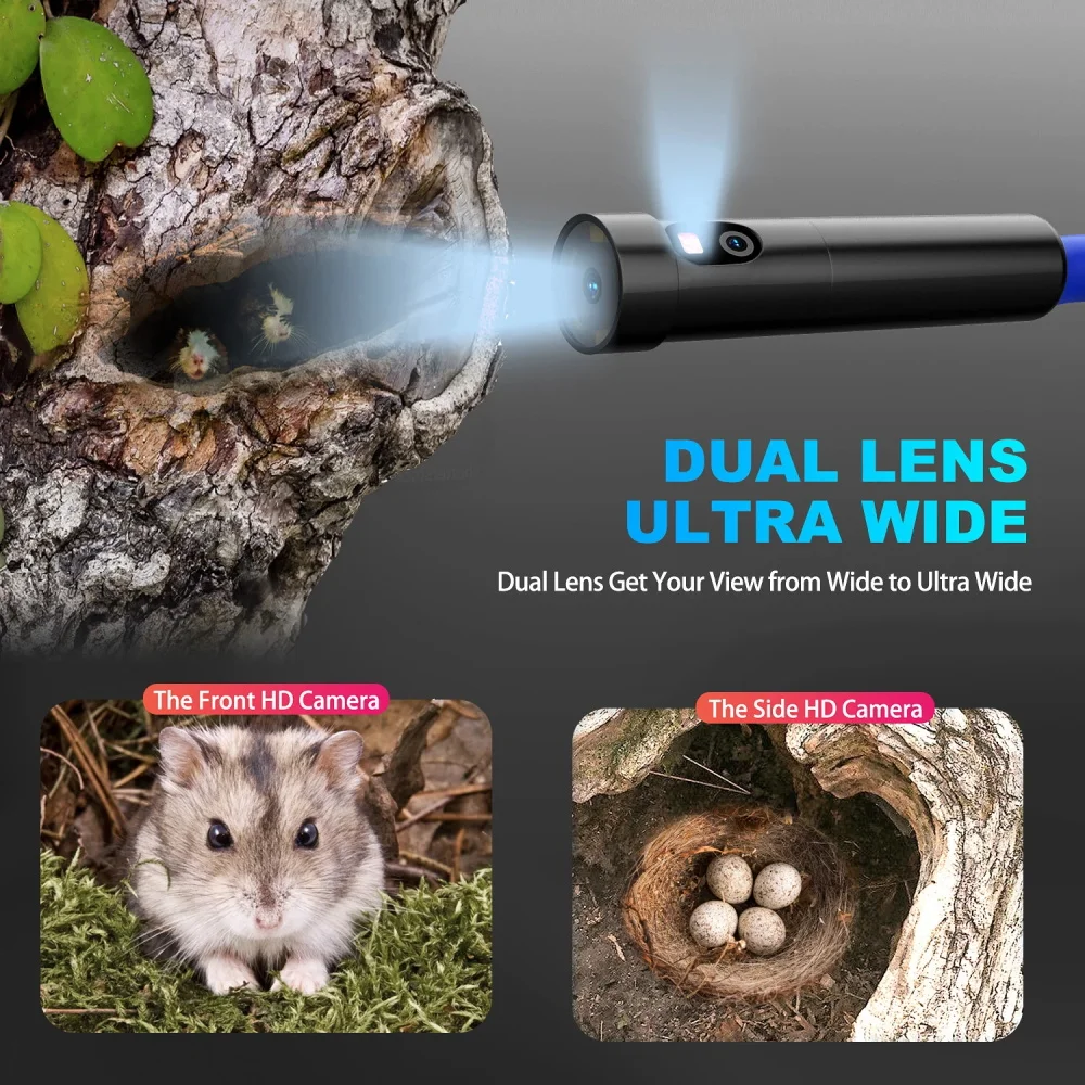 Oiiwak 1080P Endoscope Camera 5mm/8mm Dual lens Borescope Pipe Inspection Camera 5.18in Screen IP67 Surveillance Video Camera