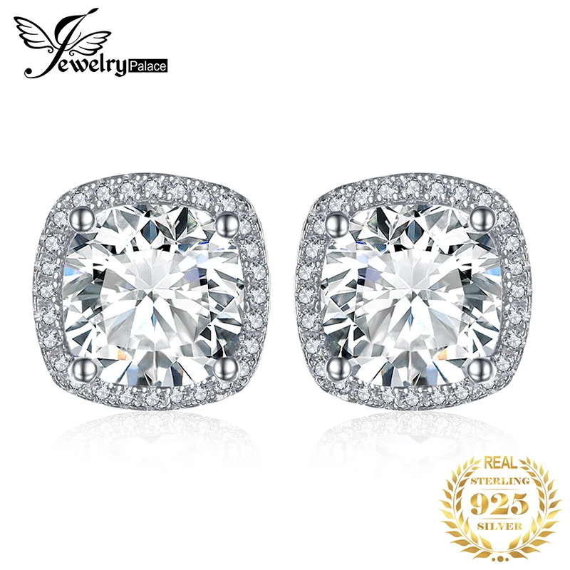 Jewelrypalace Подушки 5ct Halo Серьги-гвоздики 925 стерлингов Серебряные ювелирные изделия Свадебные серьги для Для женщин Ювелирные украшения