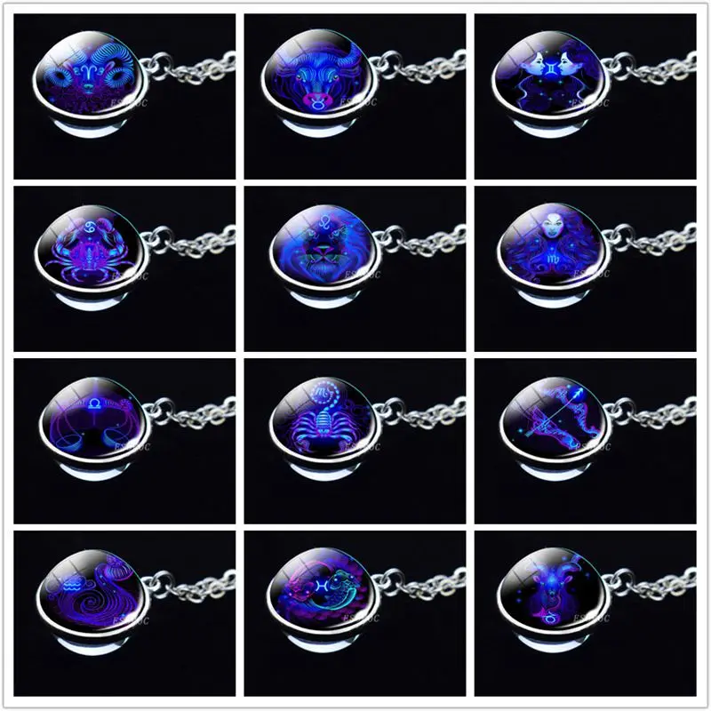 New Style 12 Constellation Necklace Fashion Zodiac Signs Glass Ball Sphere Pendant Chain | Украшения и аксессуары