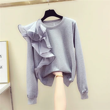 

2019 Autumn Winter Korean Hoodies Woman Irregular Lotus Leaf Edge Long-sleeve Sweatshirt Women Loose Hoodie Top Lady Pullovers