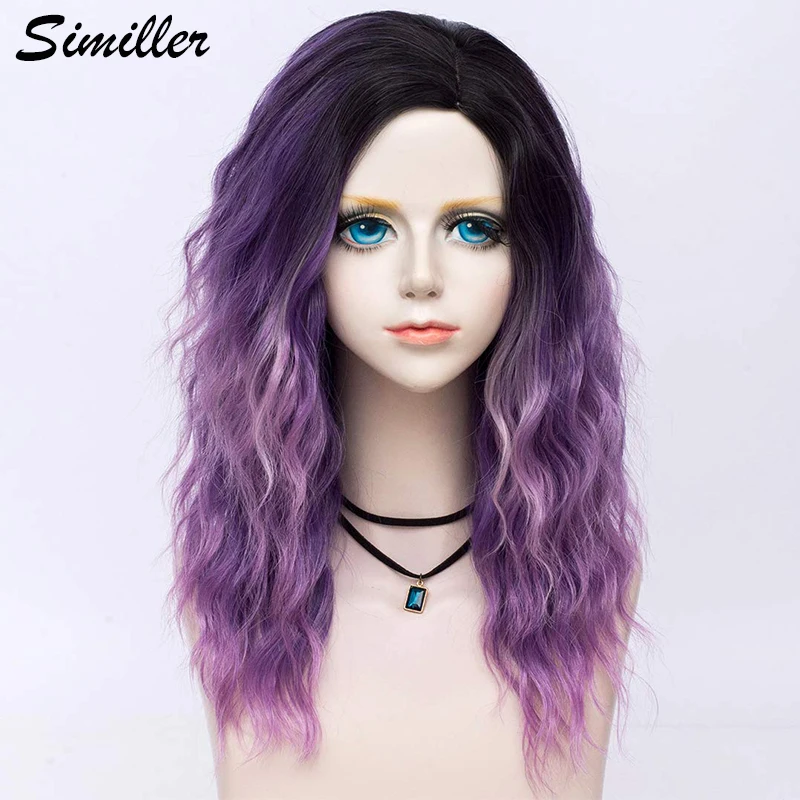 Similler короткий Темный укорененный Омбре фиолетовый синтетический парик