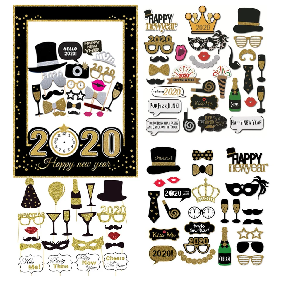 Téléchargement gratuit Images 1set Happy New Year Paper Photo Booth Props Frame 2020 Funny Mask actualisé salutations