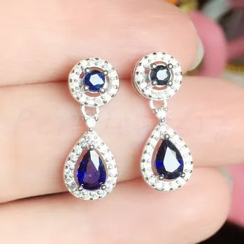 

Per jewelry Natural red sapphire or ruby drop earring 0.5ct*2pcs 0.15ct*2pcs gemstone 925 sterling silver Fine jewelry T203306