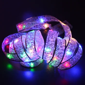 

Cross border light string gift decoration ribbon led copper ribbon battery light Christmas tree top bow colored light