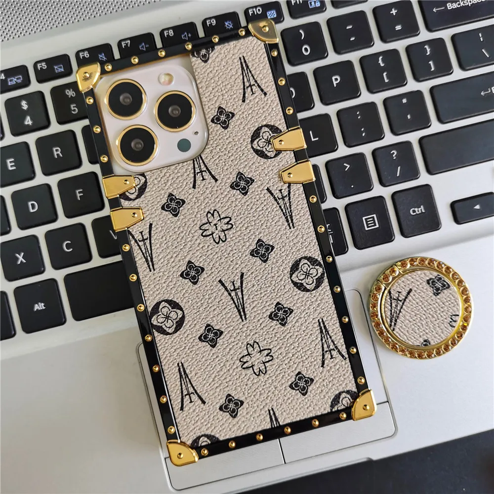 Funda de teléfono de cuero cuadrada con patrón geométrico de flores de lujo para  iPhone 14 PRO MAX 13 15 PRO 12 11 X XS XR 7 8 14 Plus, funda suave -  AliExpress