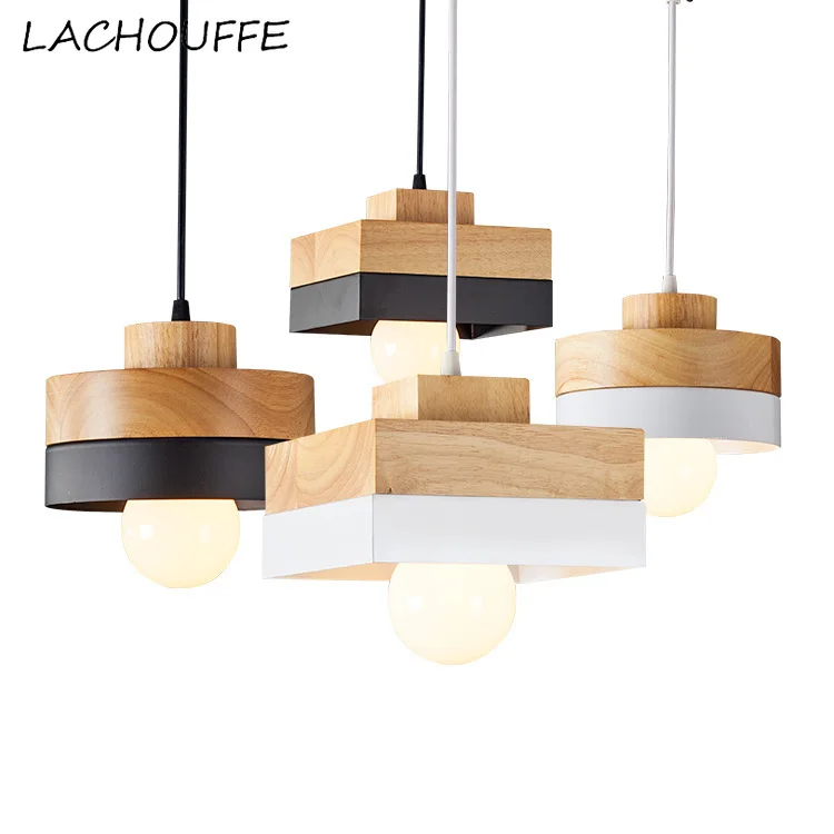 

Nordic Simple Wood Pendant Lights Modern Iron Hanging Lamp for Bedroom Kitchen Corridor Home Decor Light Fixtures Led Luminaire