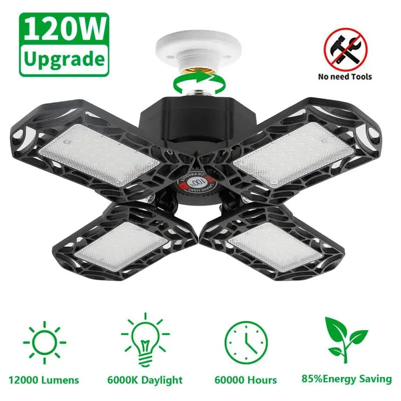 

E26 E27 Deformable LED Garage Lights Super Brightness 120W 12000LM 96 leds LED Ceiling Lights Industrial Lighting for Workshop