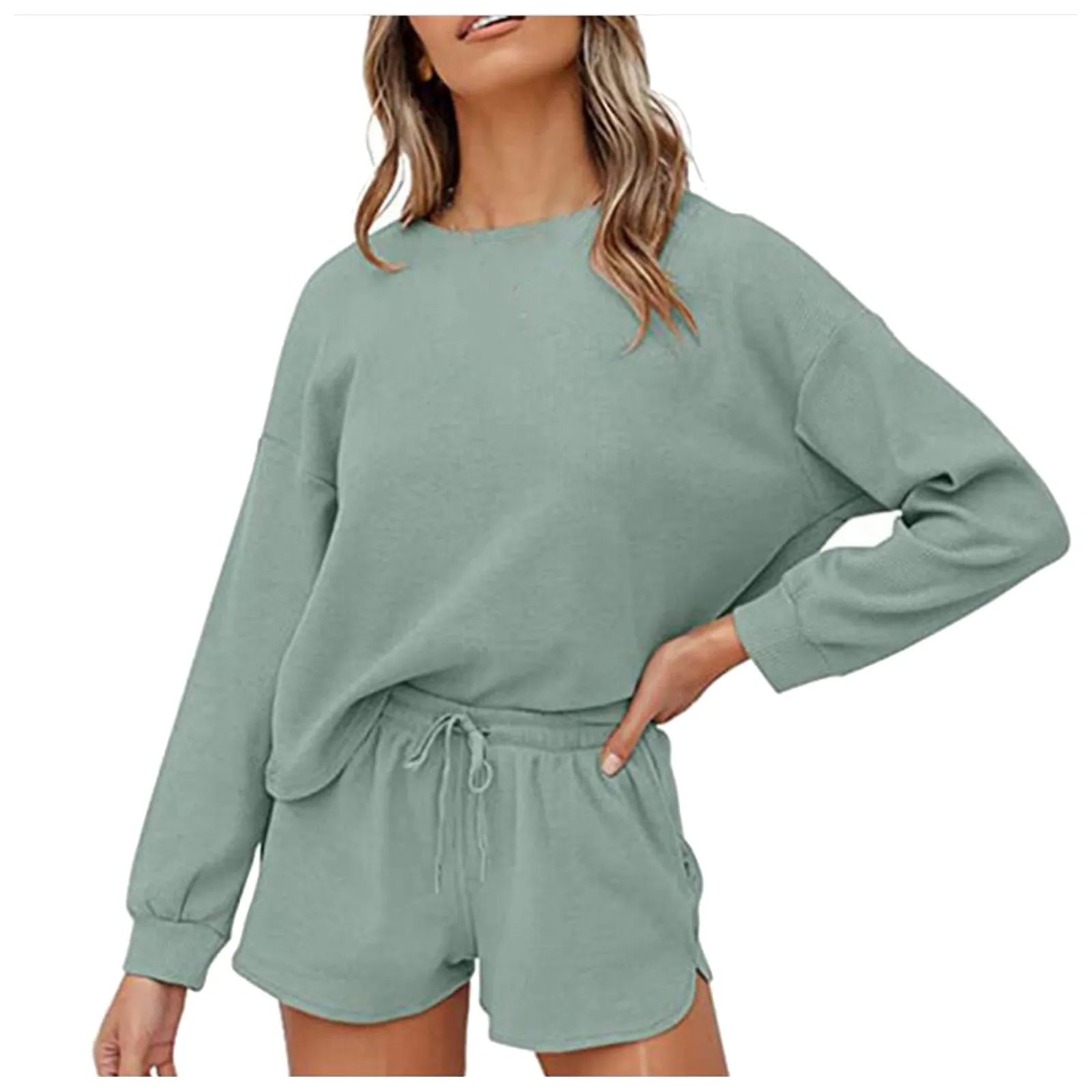 Women Oversized Tracksuit Solid Long Sleeve Sweatshirt +jogging Short Pants 2 Pieces Set Autumn Fitness Sportswear Suits#fs 2