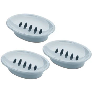 

3 Pack Plastic Soap Dish Bar Soap Holder Shower, Bathroom, Kitchen - Blue