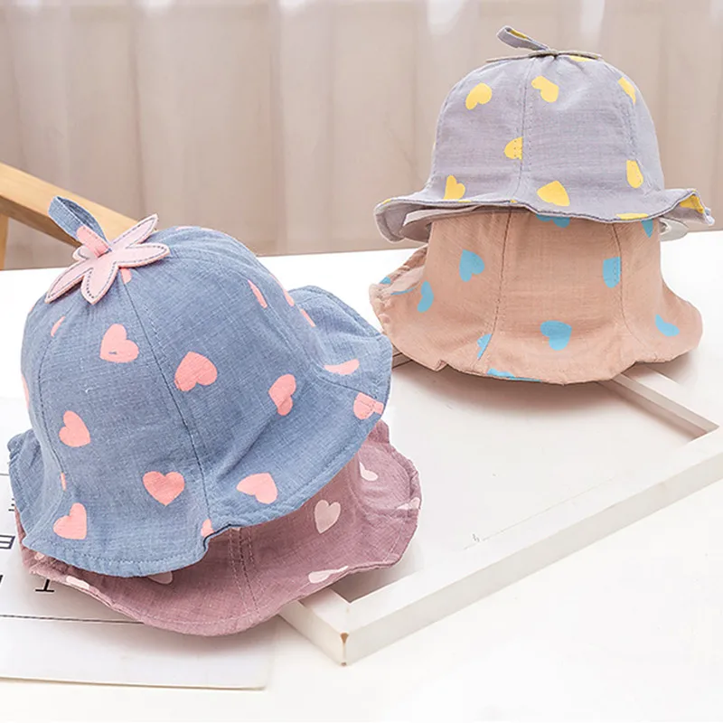 Dsood Baby Infant Sun Hats Lovely Floral Embroidered Cotton Sun Bucket Hats