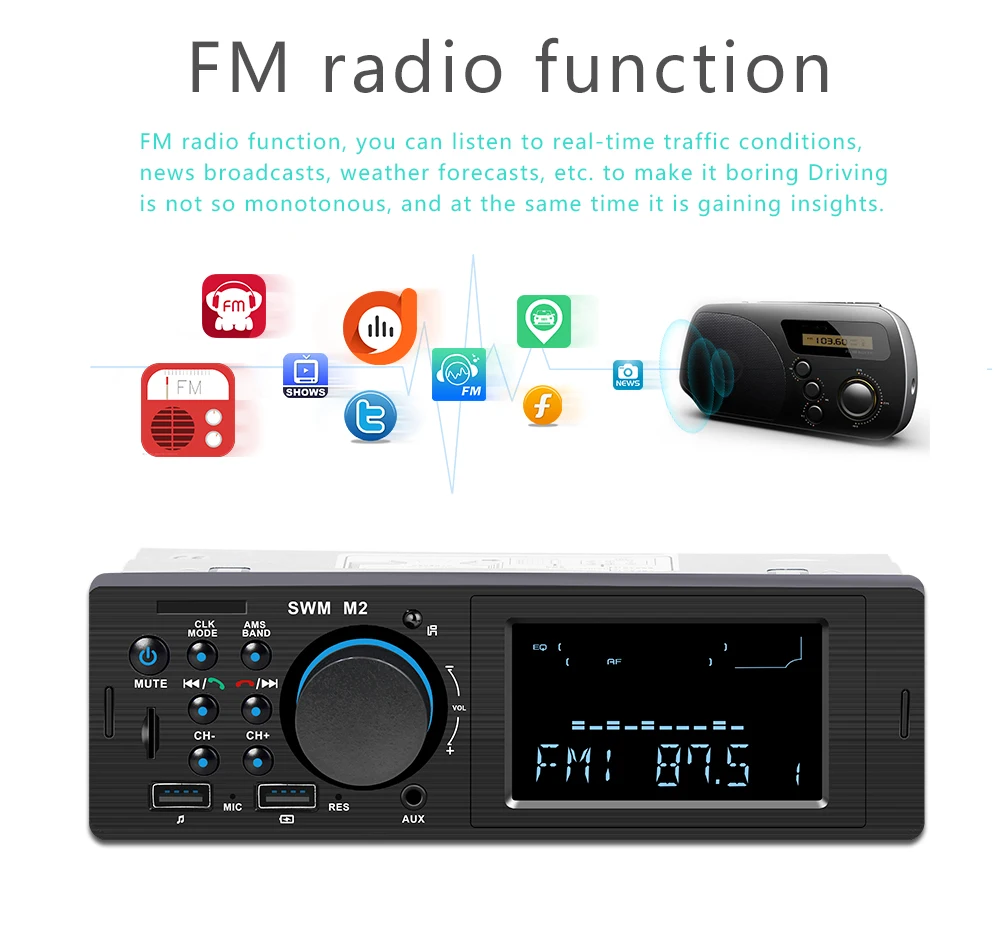 Автомагнитола SWM M2 стерео система с поддержкой Bluetooth сабвуфером 12 В AUX USB TF