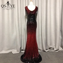 

Red Black Evening Dresses Fading Mermaid Evening Gown Glitter Sexy V Neck Party Dress Sequin Elegant Formal Dress Tail