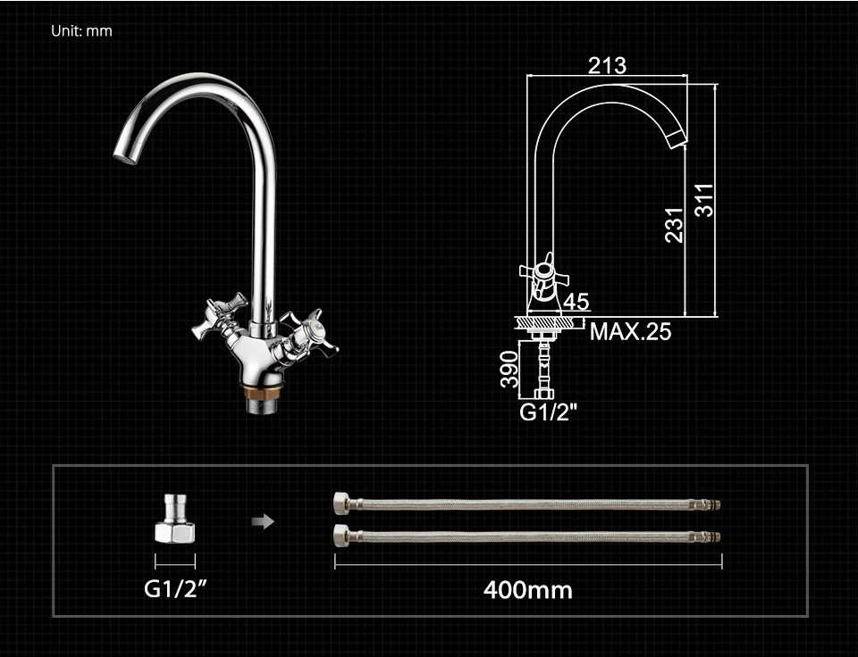 LEDEME Kitchen Faucet Dual Handle Polished Rotating 2 Holes Home Taps Thermostatic Mixer Mounted Basin Faucets L4311A-2