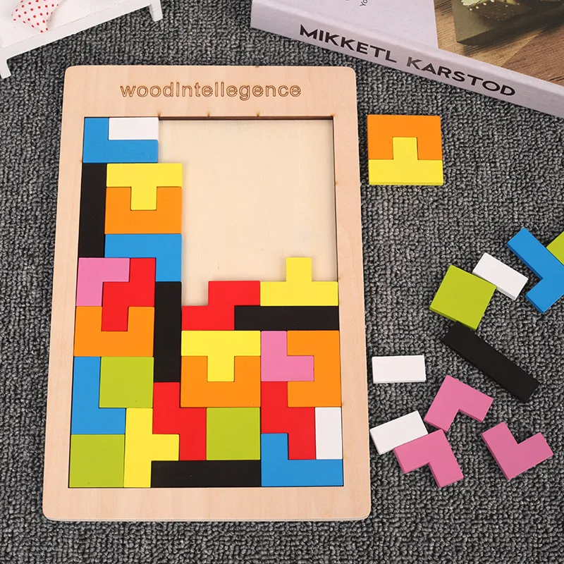 Colorful 3D Puzzle Wooden Tangram Math Toys Tetris Game Children Pre-school Magination Intellectual Educational Toy for Kids | Игрушки и