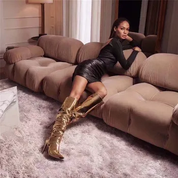 

YECHNE Winter New High Heel Boots Leisure Elegant Heels Sexy Women Shoes Boots Round Toe Thin Heel Leather Boots