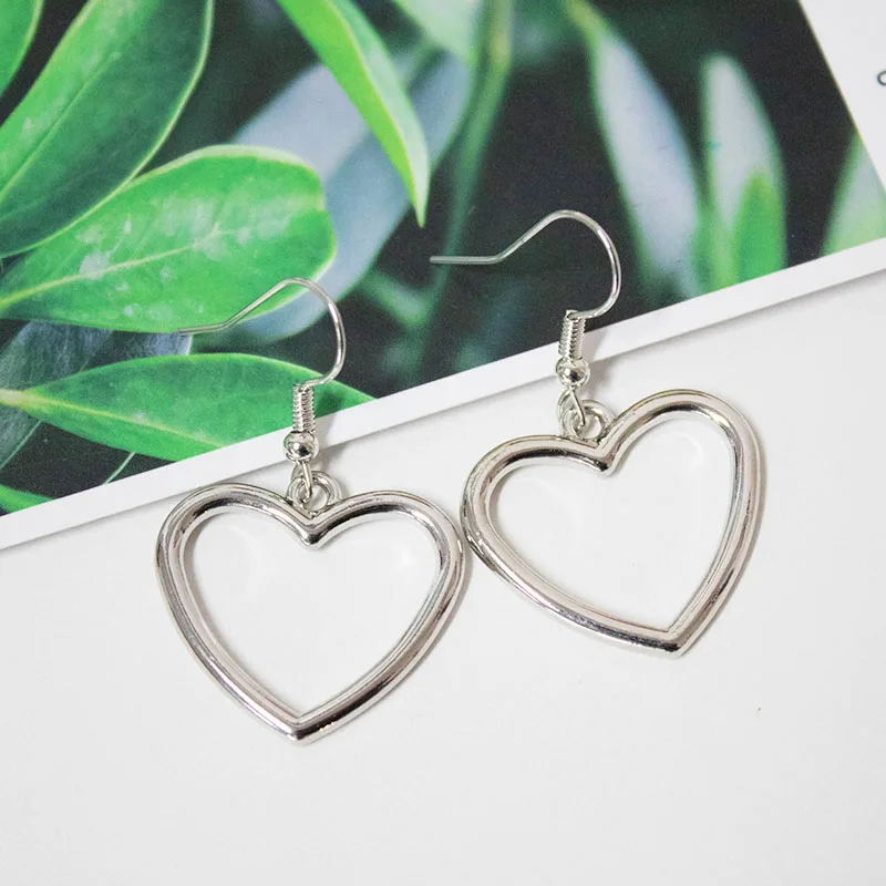 heart-silver Hot New Fashion Hollow Geometric Quadrilateral Dangling Long Statement Drop Earrings For Women Crystal Jewelry Wholesale - Окраска металла: heart-silver