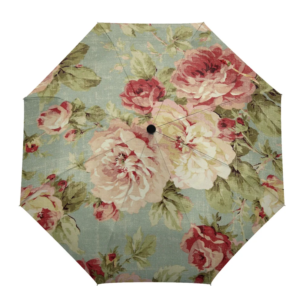 Peony Flower Eight Bone Automatic Folding Umbrella Female Male Luxury Waterproof Rain Women | Дом и сад