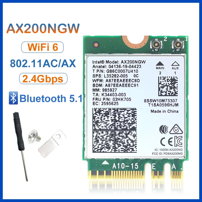 NGFF Bluetooth 5.1 AX200 M.2 Wifi Wi-Fi 6-Intel MU-MIMO Wlan 2974 -/