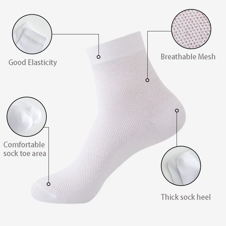 Men's Summer Thin Mesh Stockings Male Black Grey White Socks 10 Pairs High Quality Cotton Middle Tube Breathable Adult Sock