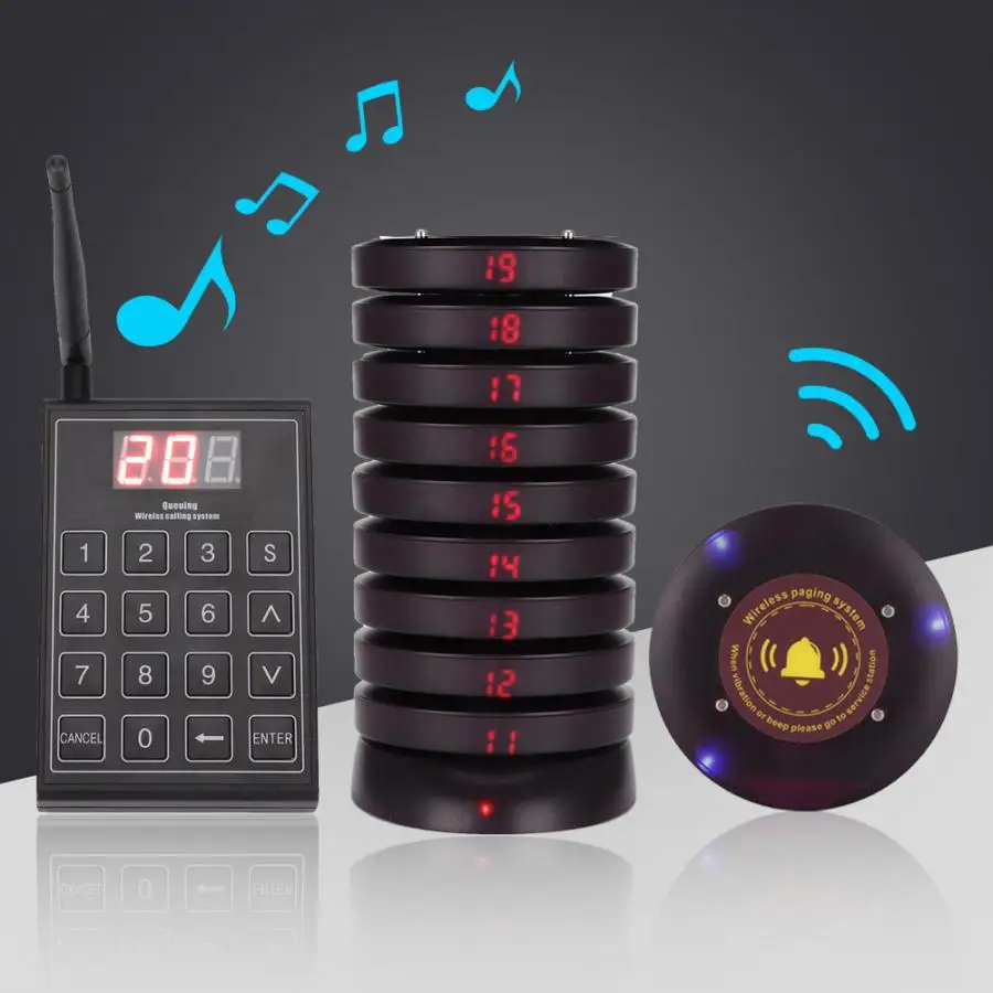 30 Guest Pager Receiver， Restaurant Pagers Buzzers Convenient for Guests Purple Restaurant Pager System SU-680 Wireless Pager Queuing Calling System with 1 Keyboard Transmitter 