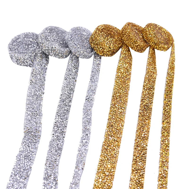 

Rhinestone Mesh Ribbon Bling Gold Crystal Diamond Lace Tape Sewing Performance Clothing Accessories Cake Wrap Wedding Decor