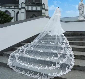 

New 4 Meters One Layer Lace Tulle Long Wedding Veil New White Ivory 4 M Bridal Veil with Comb Velos De Novia 400CM