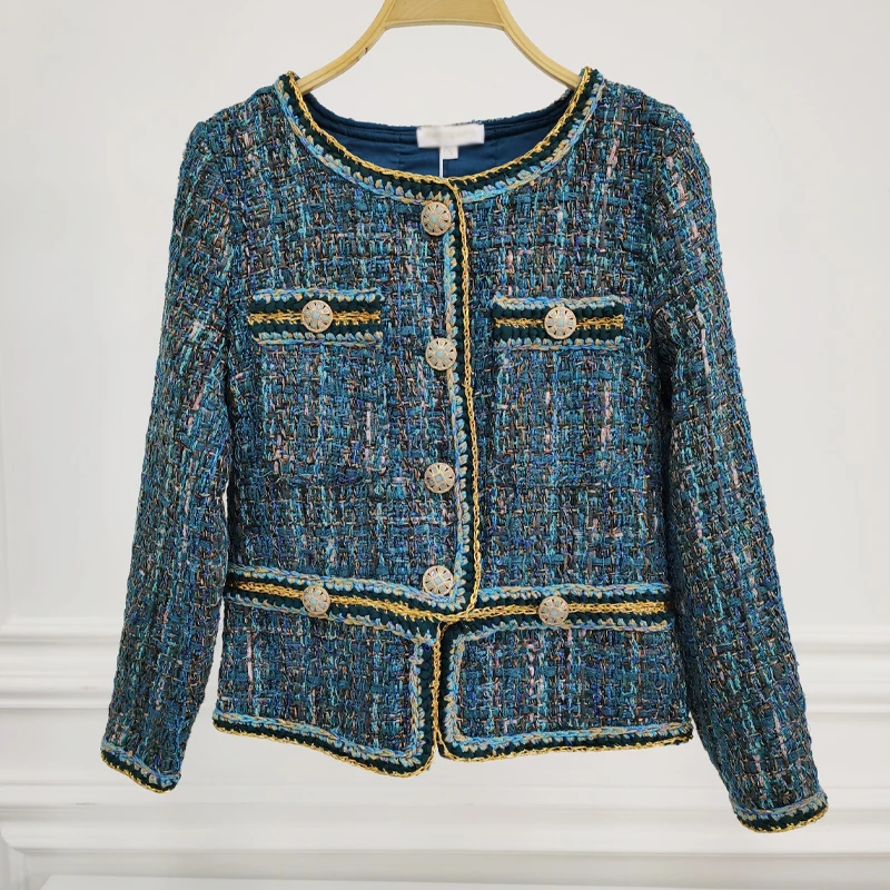 

Tweed Jacket Coat Women Elegant Runway Luxury Brand Designer Slim Fit Short Jacket Autumn Winter Wool Ladies Outerwear Female