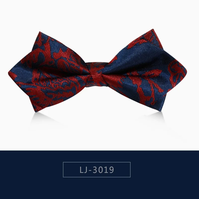 LJ-3019 Брендовые новые модные мужские галстуки-бабочки, двойной тканевый красный цветочный узор, темно-синий Шелковый банкетный галстук-бабочка с подарочной коробкой - Цвет: LJ-3019