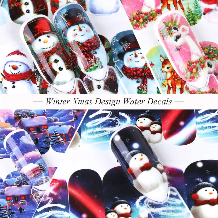 12 шт Зимний слайдер Санта Снеговик Дизайн Водные Наклейки для ногтей Переводные украшения для ногтей маникюр Рождество наклейка JIA1141-1152