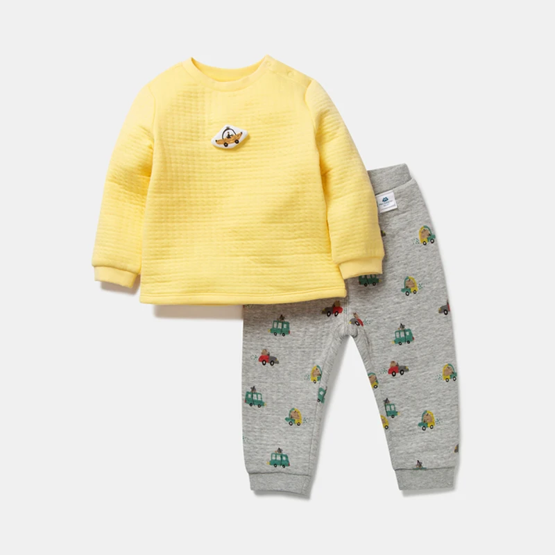 Minibalabala/Детская домашняя одежда для мальчиков; комплект из двух предметов; осень г.; милая осенняя одежда; длинные штаны - Цвет: yellow