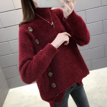 

Small room room 155573 】 to film the new chenille half a turtle neck turtleneck sweater 60 oblique buttons