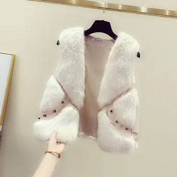 

MUMUZI Womens Faux Fox Fur Vest short design white Waistcoat high quality sleeveless Jackets fake fur coats with hole