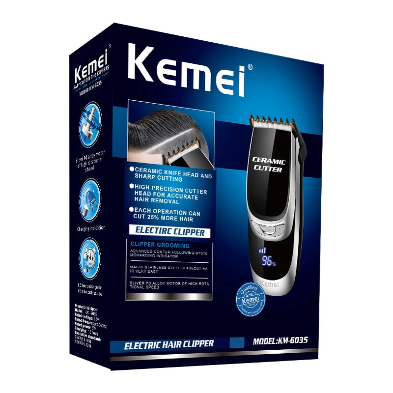 Kemei USB Перезаряжаемый мужской триммер для волос, портативная машинка для стрижки волос с ЖК-дисплеем, регулируемое керамическое лезвие, машинка для стрижки бороды, бритва