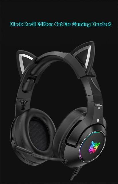 Headset Gamer ONIKUMA K9 Preto Cat, Fone de Ouvido Orelha de Gato Com LED  RGB – ROLKO tech