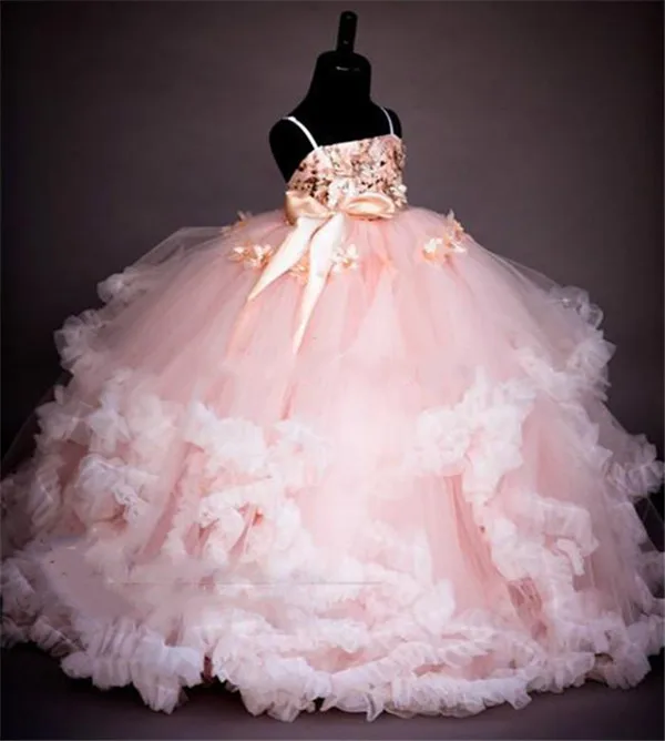 Румяные Платья с цветочным узором для девочек, кружевные пышные платья с объемной цветочной аппликацией и блестками для девочек, детское торжественное платье для дня рождения