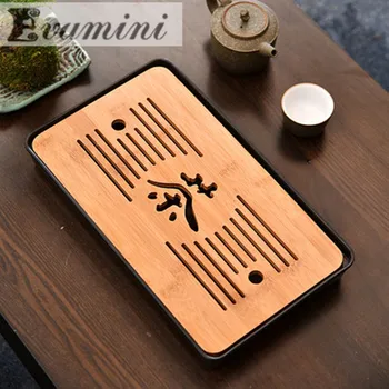 

Bamboo+Melamine Tea Tray;Mini Bamboo Wood Tea Tray Tea Set Drain Water Storage Tea Table Container Set