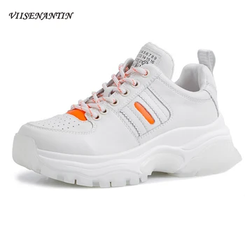 

Korean All-match Thick-soled Silver Sports Casual Daddy Shoes Female Genuine Leather Lace Multi Color Autumn Spring Sneakers