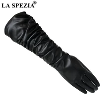 LA SPEZIA – gants longs en cuir Pu pour femmes, couleur unie, noir, blanc, rouge, café, rose, automne hiver, mode dames, longueur du coude 