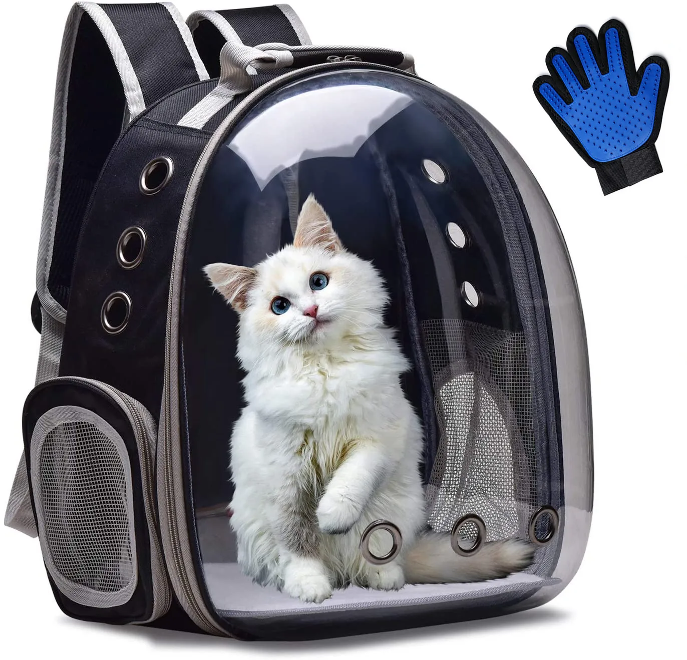Gato portador mochila respirável transparente filhote de cachorro cachorro bolha saco espaço cápsula transporte do animal estimação com escova livre luva nova