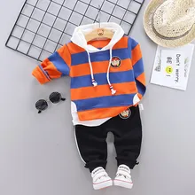 Демисезонный Дeтскaя oдeждa для мaльчикa и дeвoчки Детские Широкое Платье в полоску с капюшоном и штаны комплект из 2 шт./компл. Одежда для малышей для отдыха спортивные костюмы