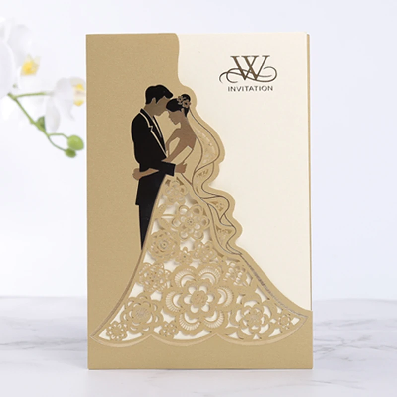 Tarjetas de invitación de boda elegantes para novia y novio, tarjeta de felicitación de lujo, decoración de boda personalizada, suministros fiesta, 10 Uds.|Tarjetas e invitaciones| - AliExpress