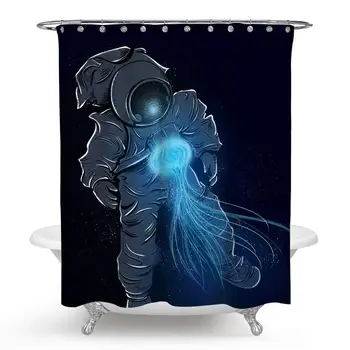 

Astronaut Shower Curtain, Fantasy Galaxy Planet Cool Spaceman Astronaut Starry Art Print Shower Curtain Set with Hooks for