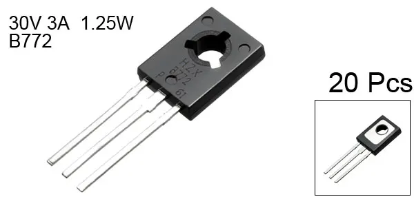B772 3A 20pcs Uxcell TO-126 NPN 3 контакта PCB через отверстие биполярный транзистор для общего назначения и электронных устройств - Цвет: B772 3A 20pcs