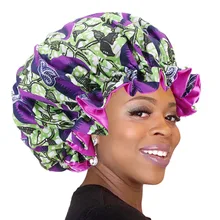 

African Ankara Pattern Print Bonnet Night Sleep Cap Big Size Double Layer Satin Turban Women Hair Care Soft Hats Chemo Headwear