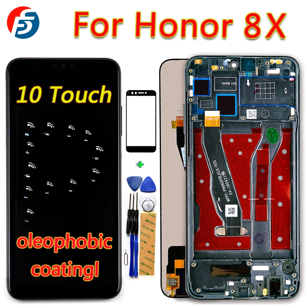 

100% Tested Touch Screen For Huawei Honor 8X JSN-L21 JSN-L42 LCD Display Digitizer Assembly 10 Touchs Oleophobic coating Frame