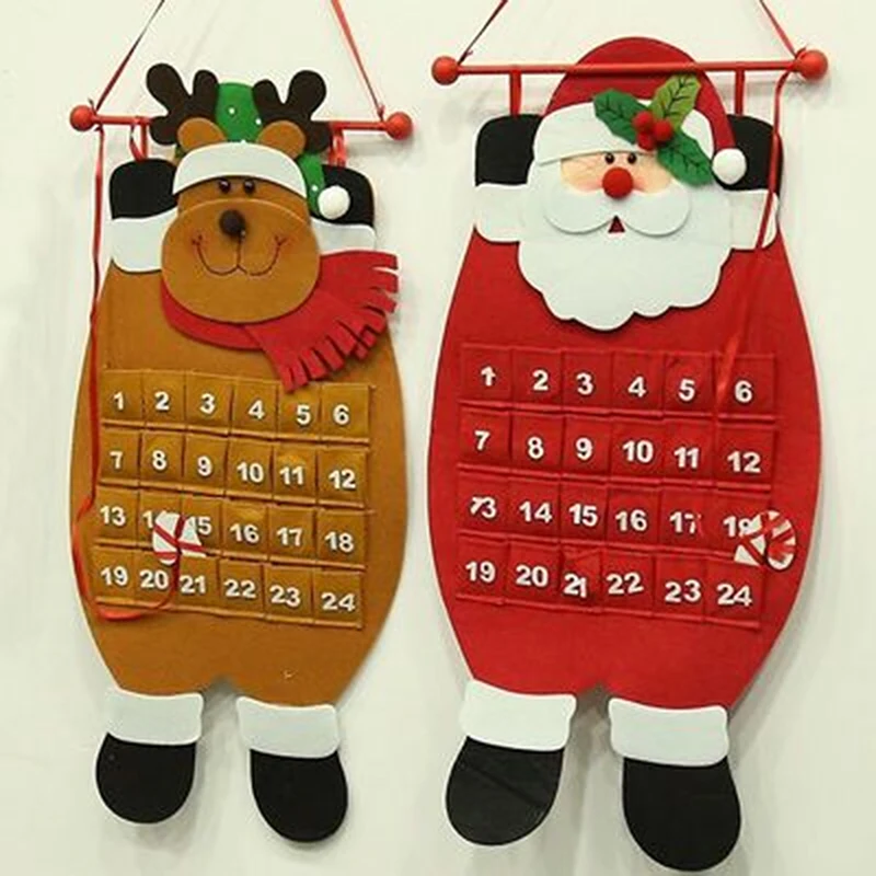 Hanging Christmas Advent Calendar Countdown To Tree Gift Ornaments Decorations Santa Claus With Pockets | Дом и сад